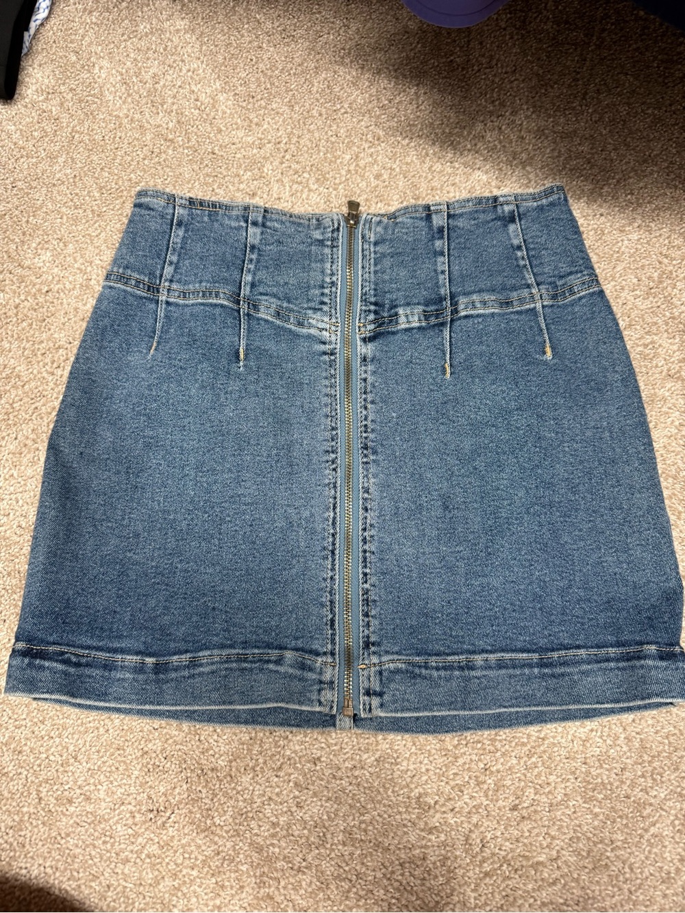 Free People Front-Zip Denim Mini Skirt - Blue